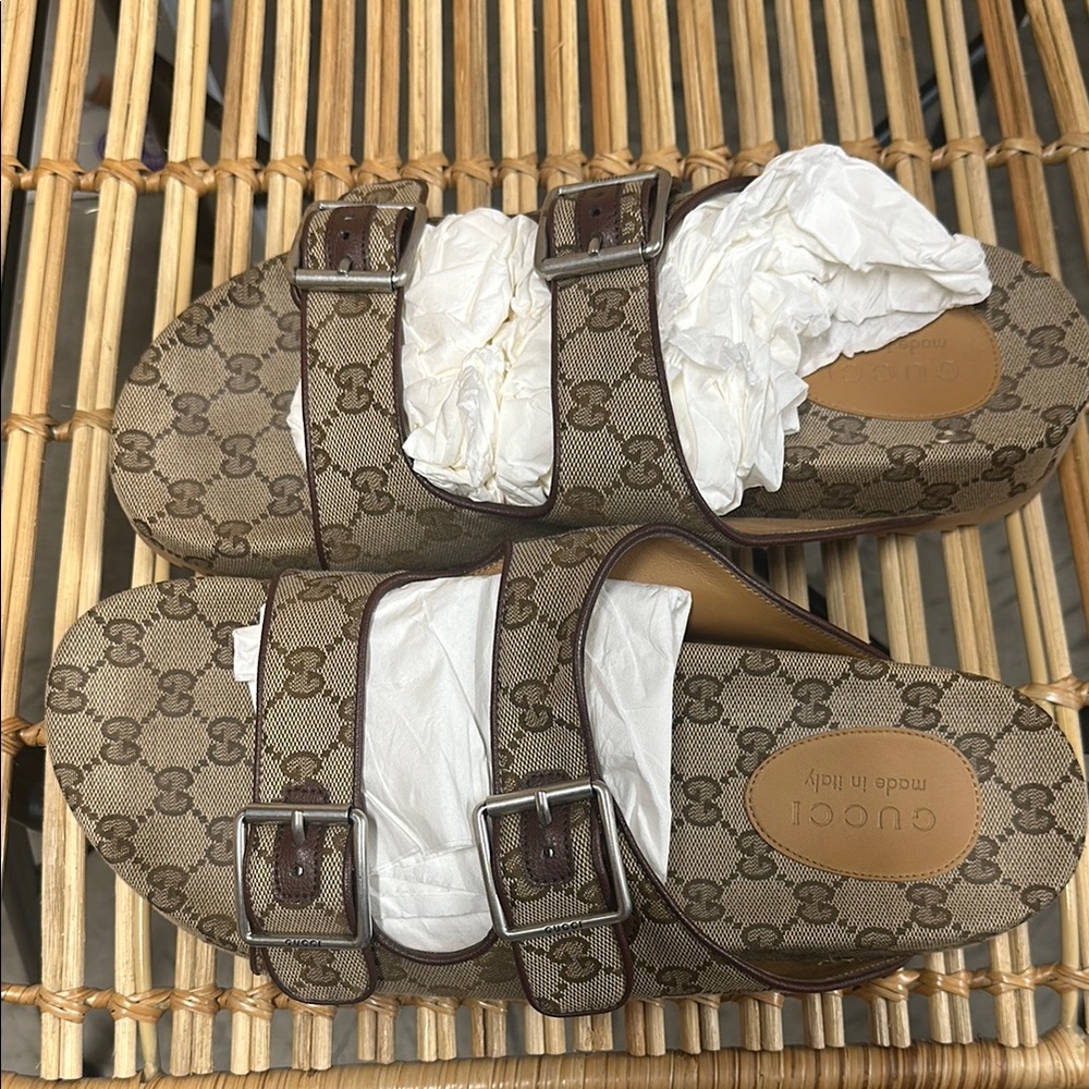 Gucci Monogram Brown Sandals / authentic